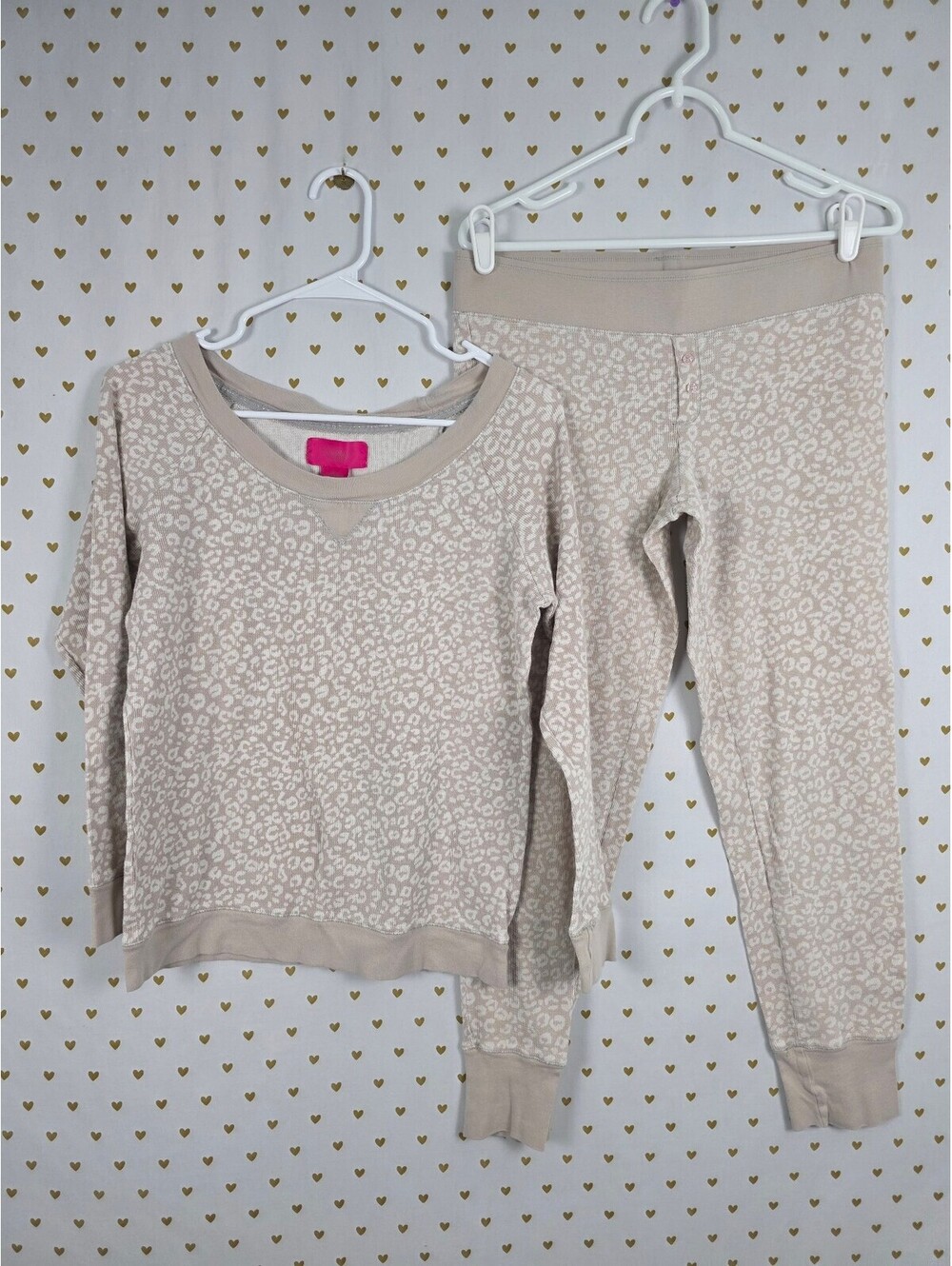 Victorias Secret Thermal Cheetah Waffle Sleep Set 2pc Shirt Pants Medium